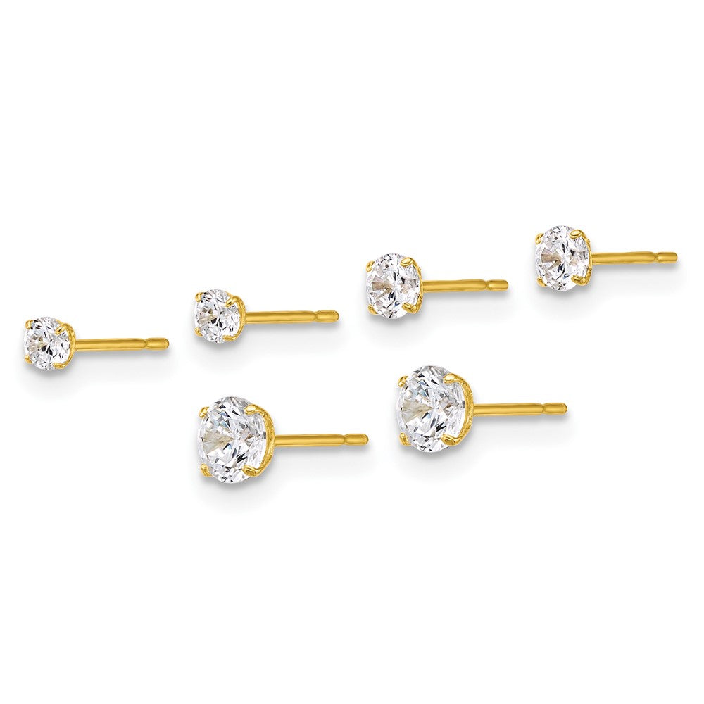 10k Polished 2.5mm 3mm 4mm CZ Round Set of 3 Post Earrings