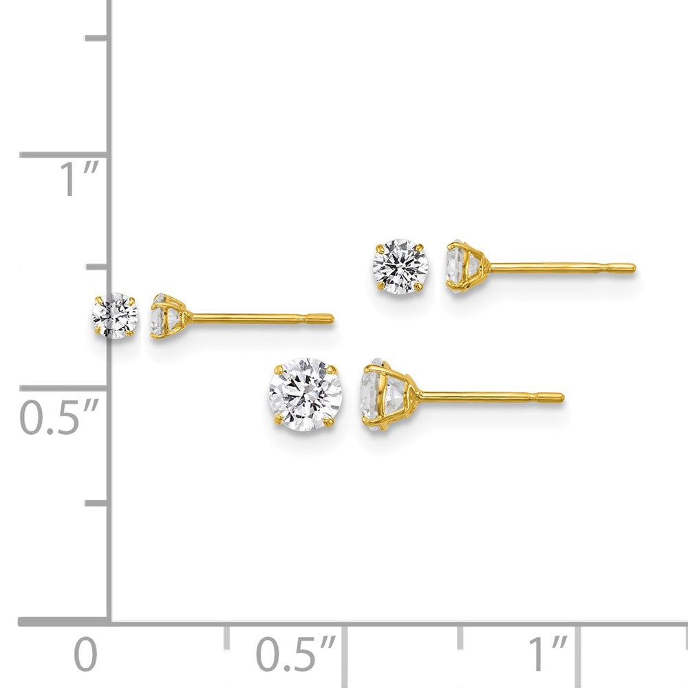 10k Polished 2.5mm 3mm 4mm CZ Round Set of 3 Post Earrings