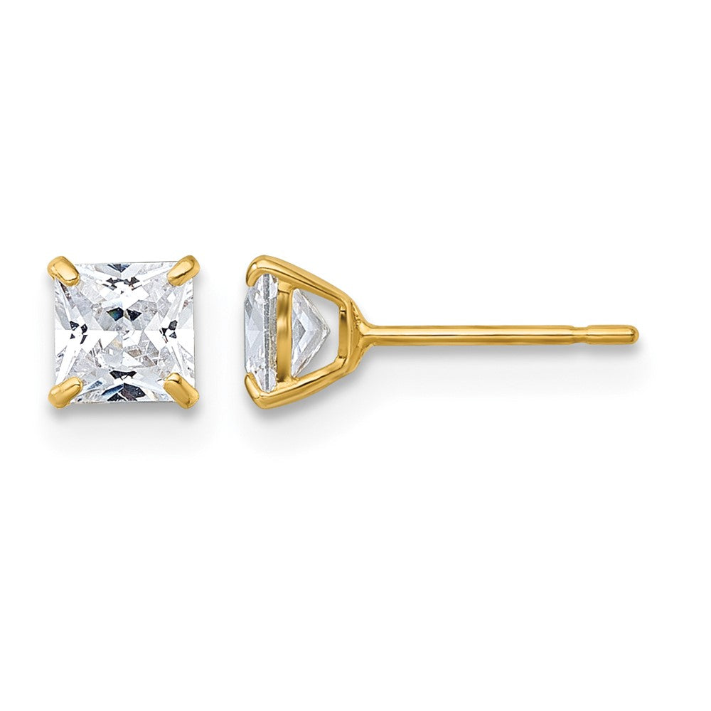 10k Polished 4mm CZ Square Post Earrings
