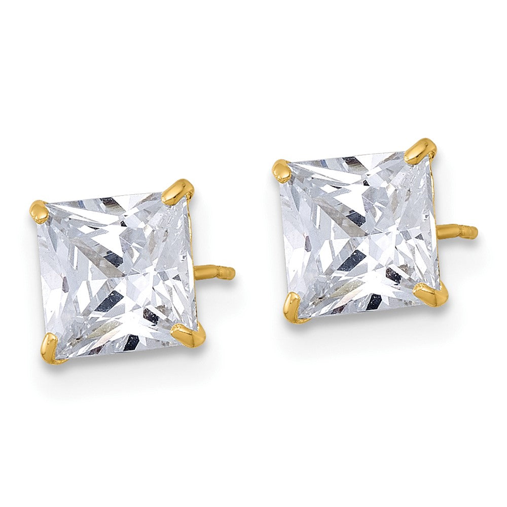 10k Polished 6mm CZ Square Post Earrings