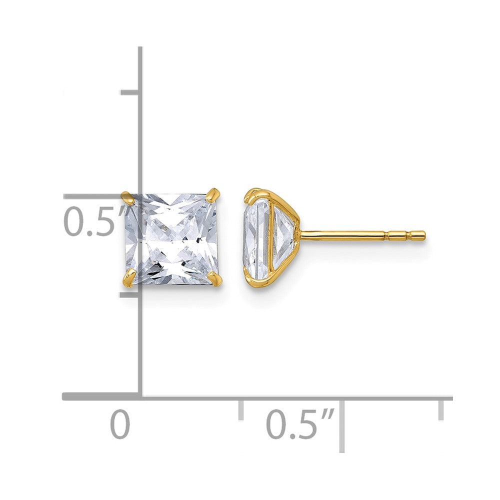 10k Polished 6mm CZ Square Post Earrings
