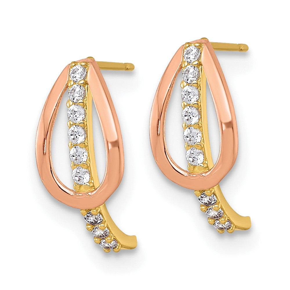 10k w/Rose-plating Polished CZ Fancy Post Earrings