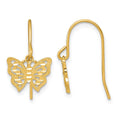 10k Polished Diamond-cut Dangle Butterfly Shepherd Hook Earrings