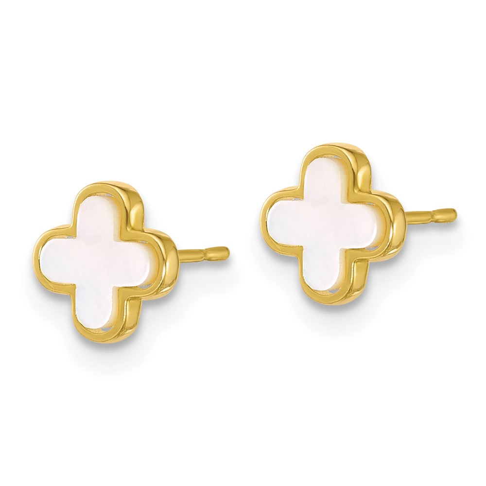 10k Polished Mother of Pearl Clover Post Earrings