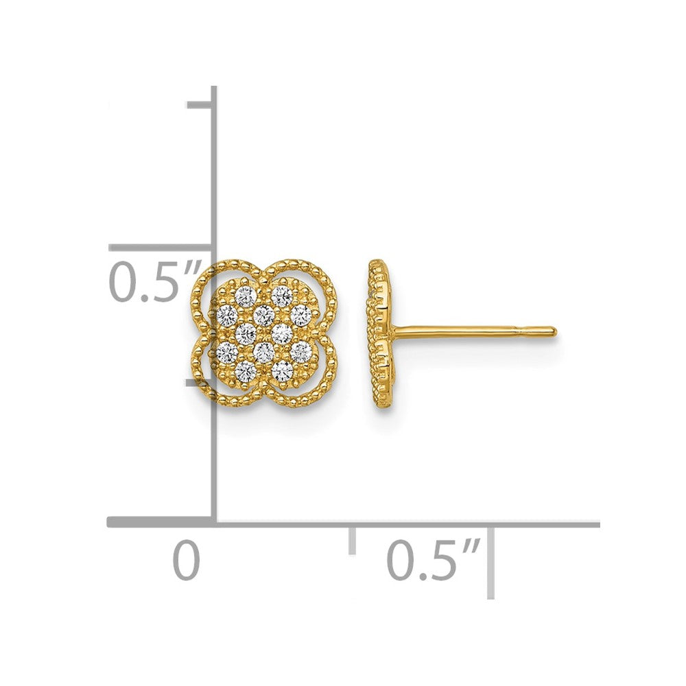 10k Polished Pave CZ Floral Post Earrings