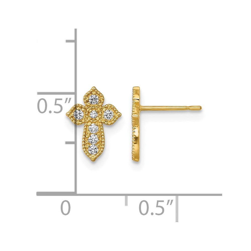 10K Polished CZ Cross Post Earrings