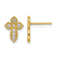 10K Polished CZ Cross Post Earrings