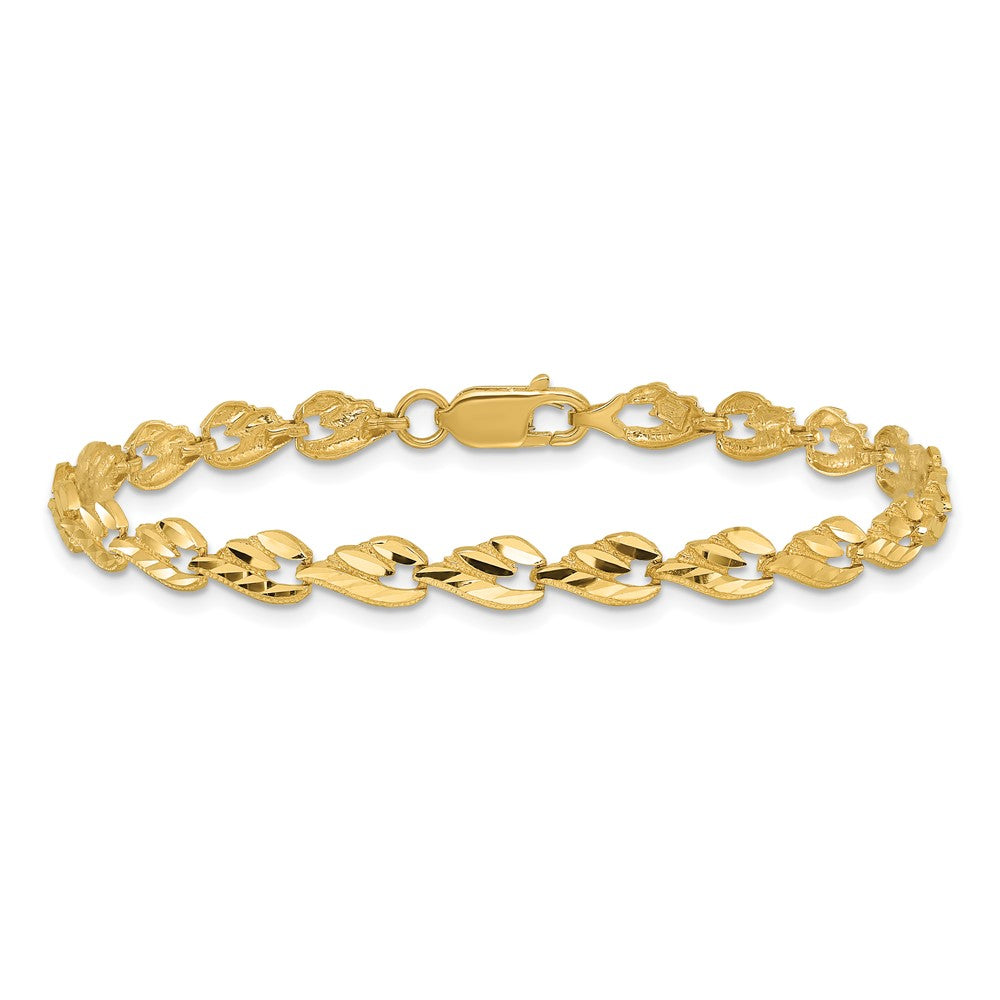 10k Polished Diamond-cut Leaf 7 inch Bracelet