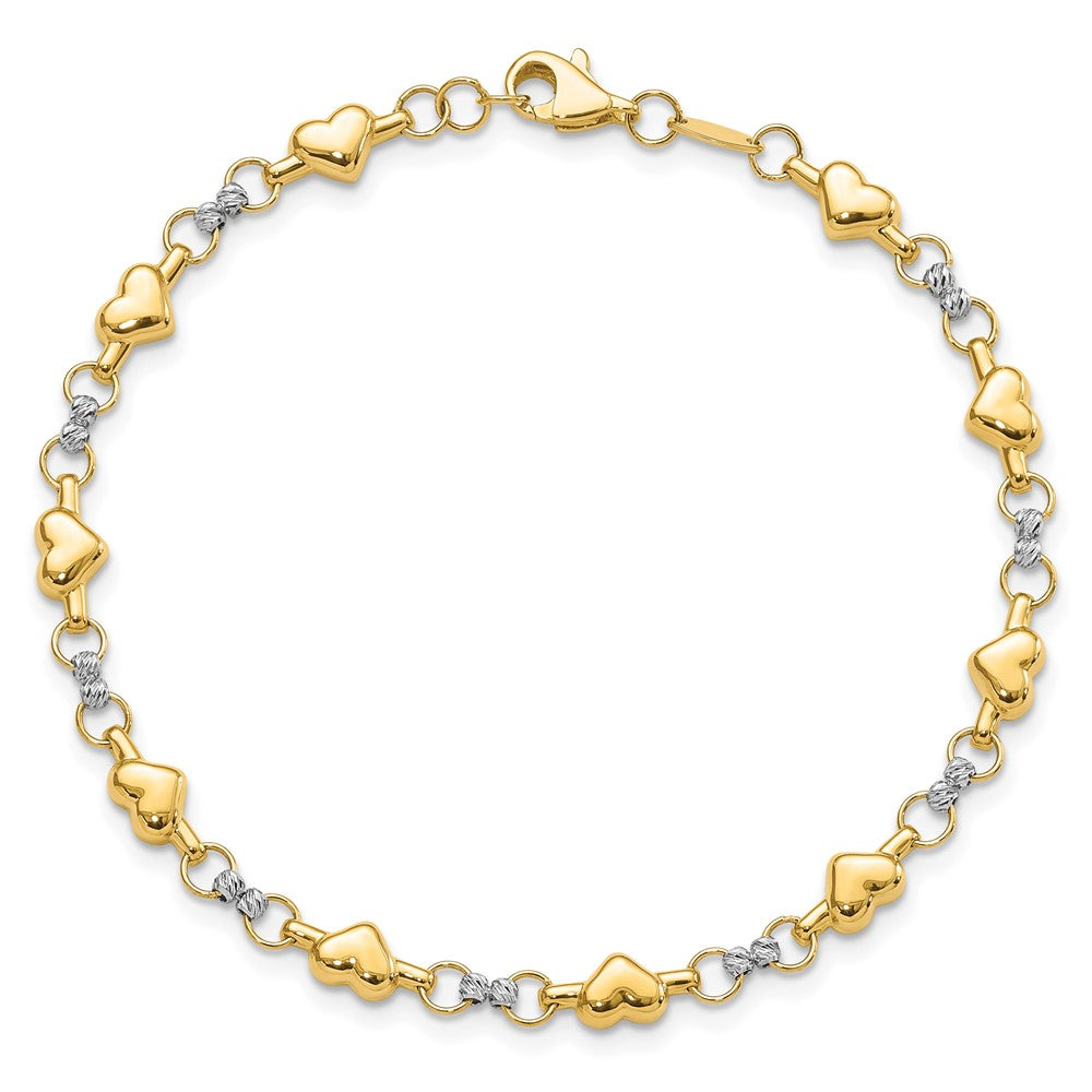10K Two-tone Polished D/C Heart 7.5in Bracelet