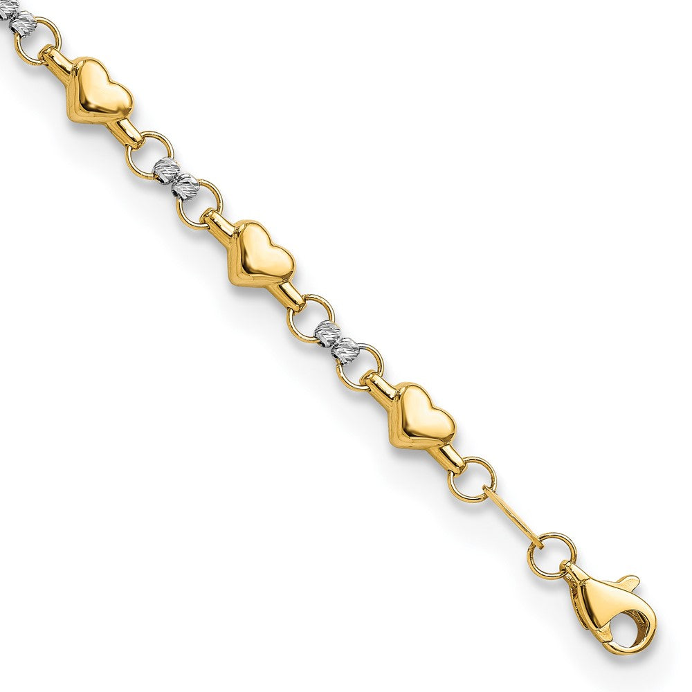 10K Two-tone Polished D/C Heart 7.5in Bracelet