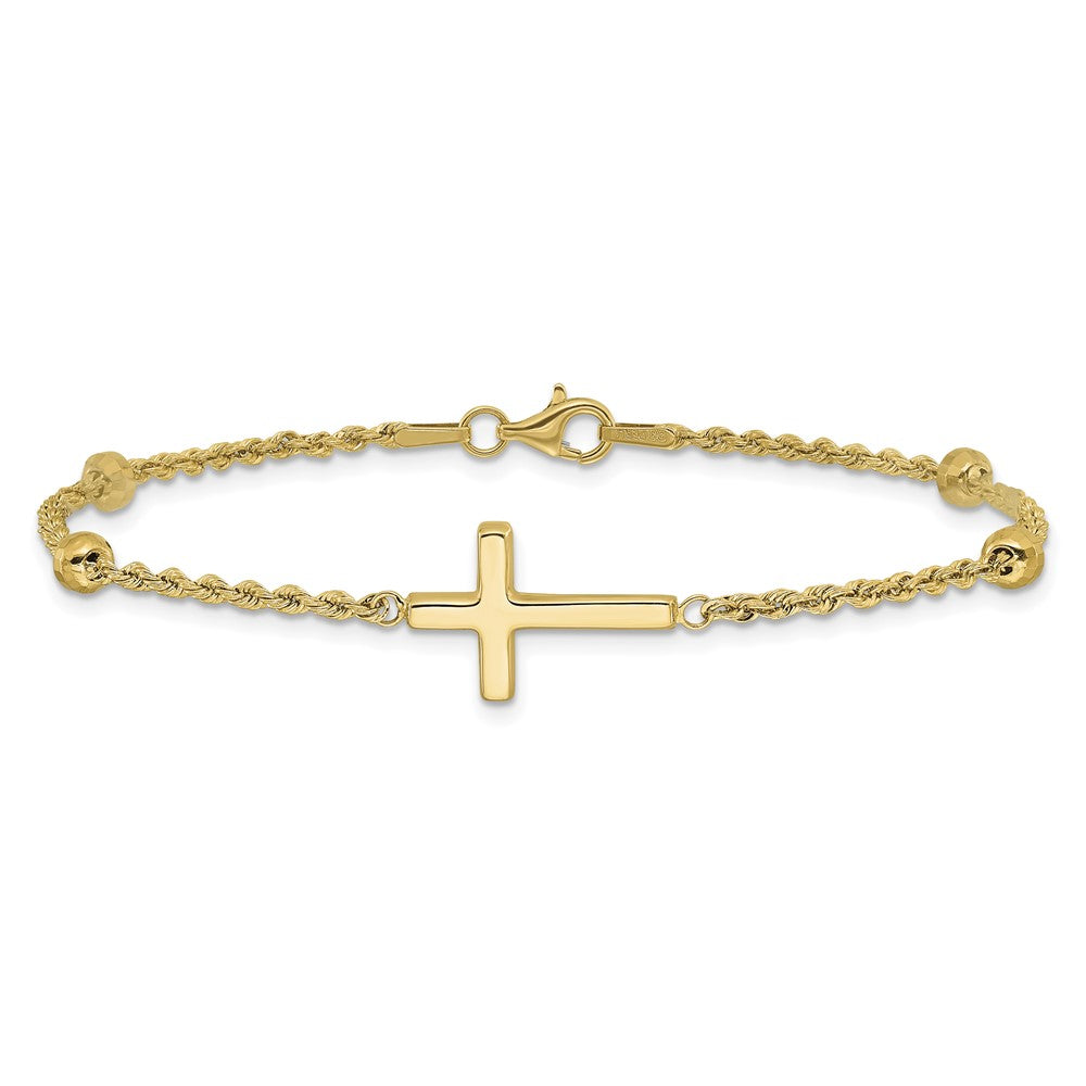 10k D/C Beaded Cross 7.5in Bracelet