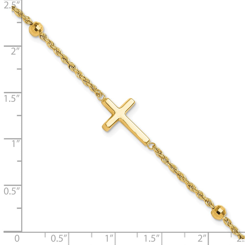 10k D/C Beaded Cross 7.5in Bracelet