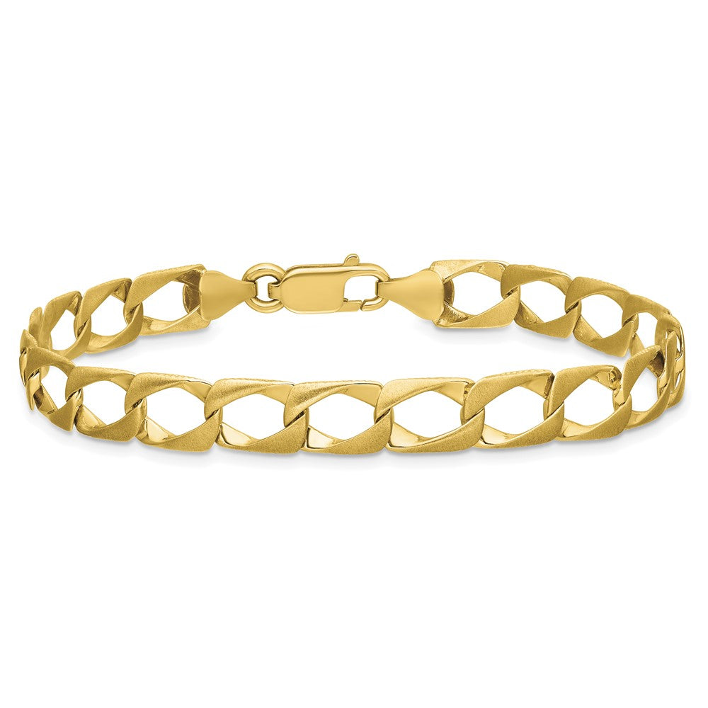 10k 7.4mm Satin & Diamond-cut Fancy Link Bracelet