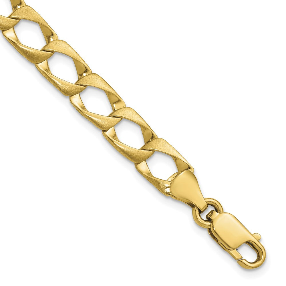10k 7.4mm Satin & Diamond-cut Fancy Link Bracelet