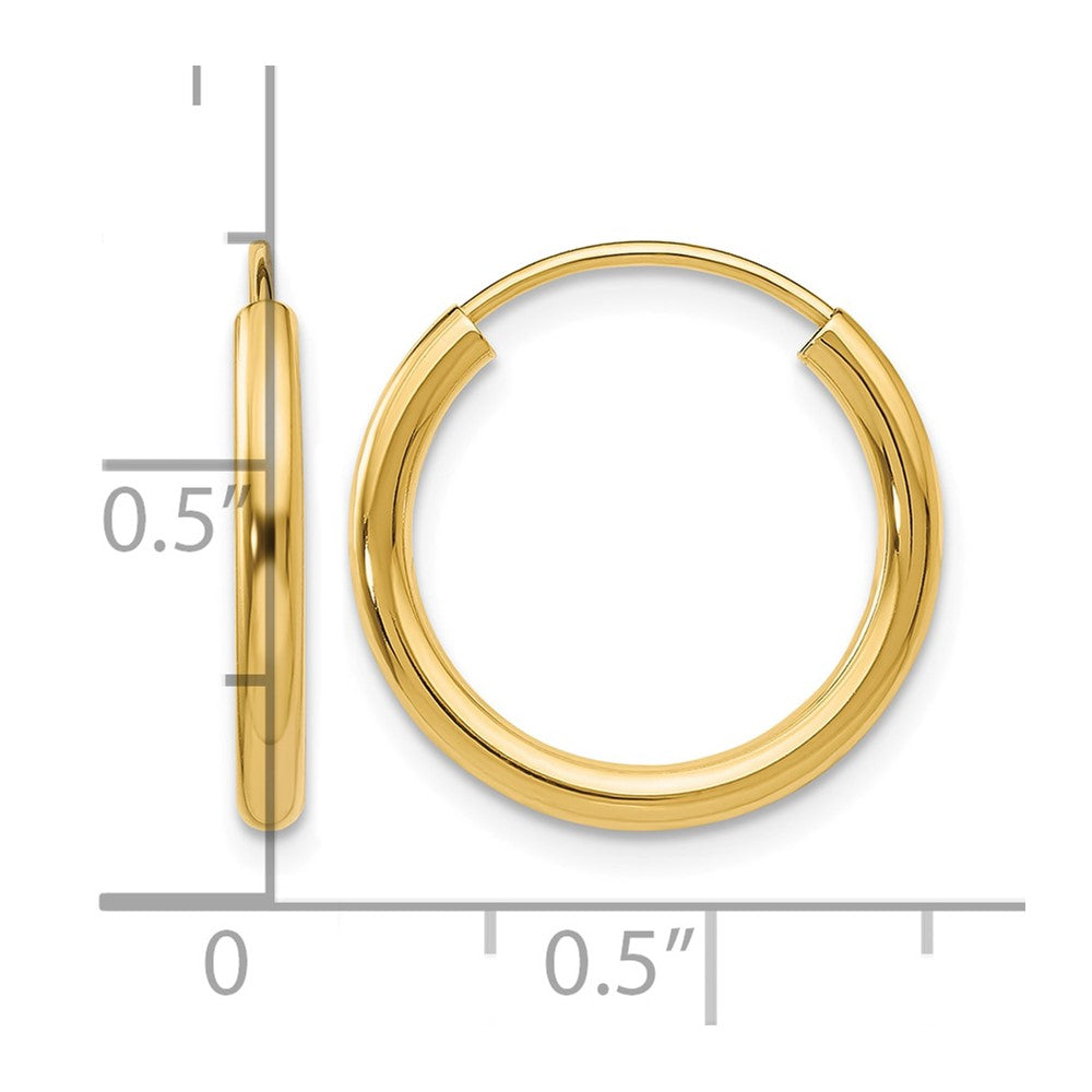 10k Polished Round Endless 2mm Hoop Earrings