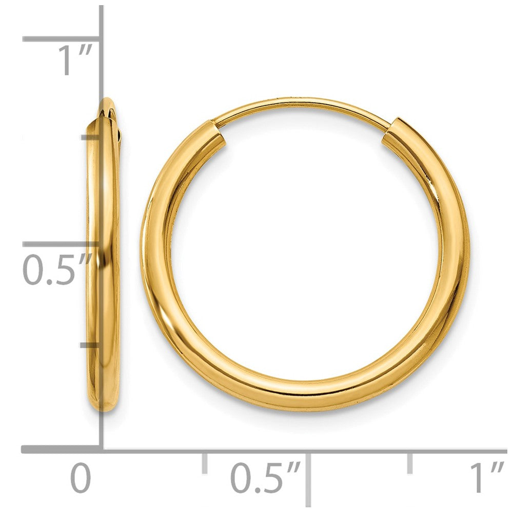 10k Polished Round Endless 2mm Hoop Earrings