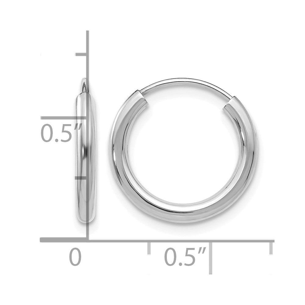 10k White Gold Polished Endless 2mm Hoop Earrings