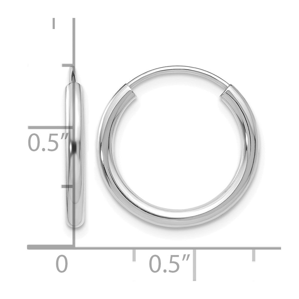 10k White Gold Polished Endless 2mm Hoop Earrings