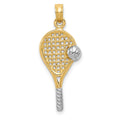 10k w/Rhodium Polished Tennis Racquet Pendant