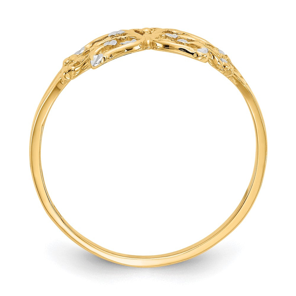 10k w/ Rhodium Diamond-cut Butterfly Ring