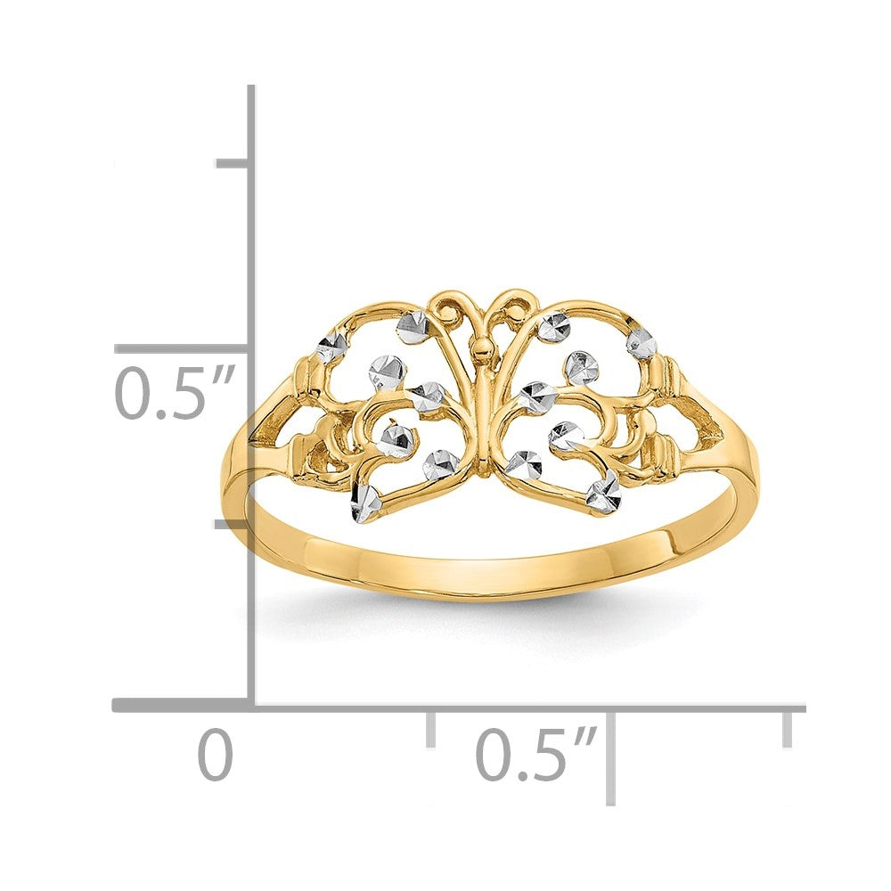 10k w/ Rhodium Diamond-cut Butterfly Ring