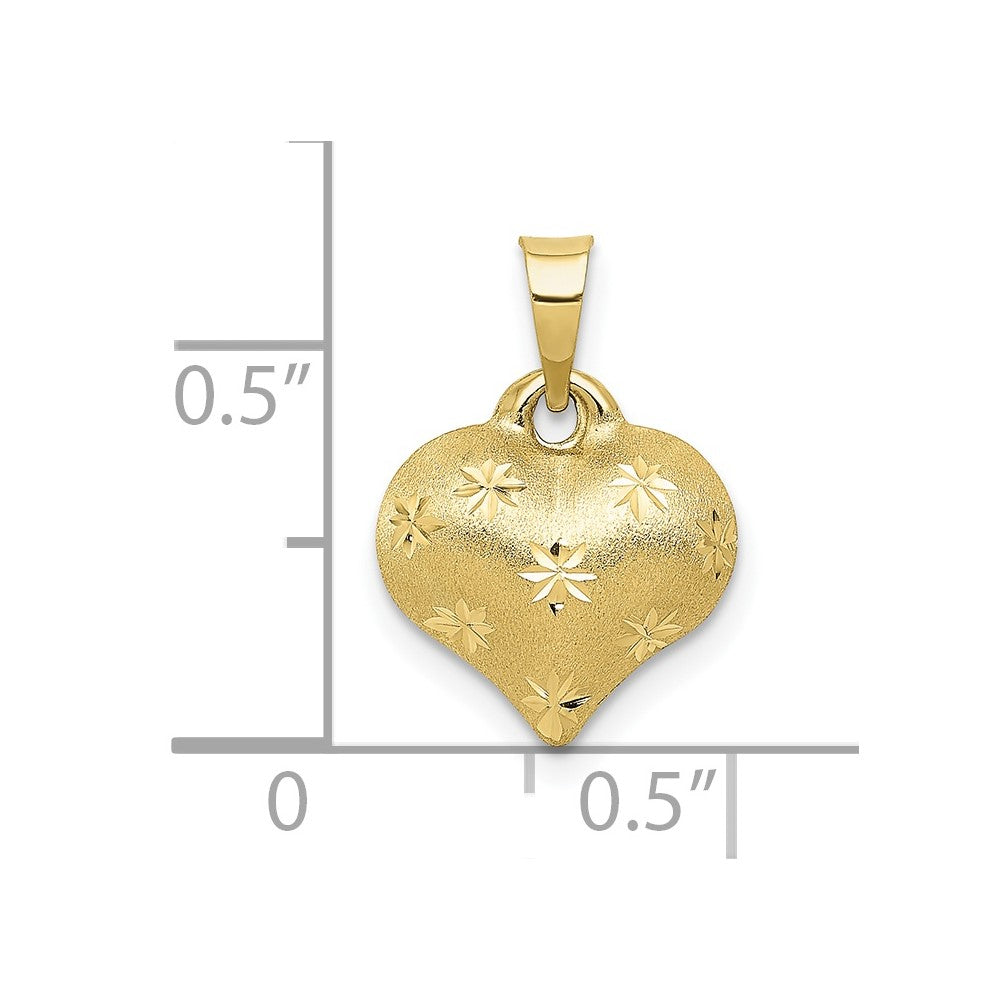 10K Polished & Satin D/C 3-D Puffed Heart Pendant