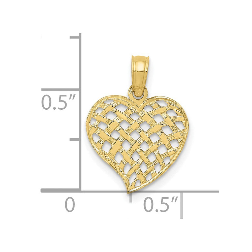 10K Polished Basket Weave Pattern Heart Pendant
