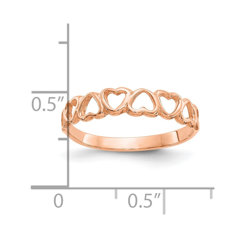 10K Rose Gold Polished Hearts Ring
