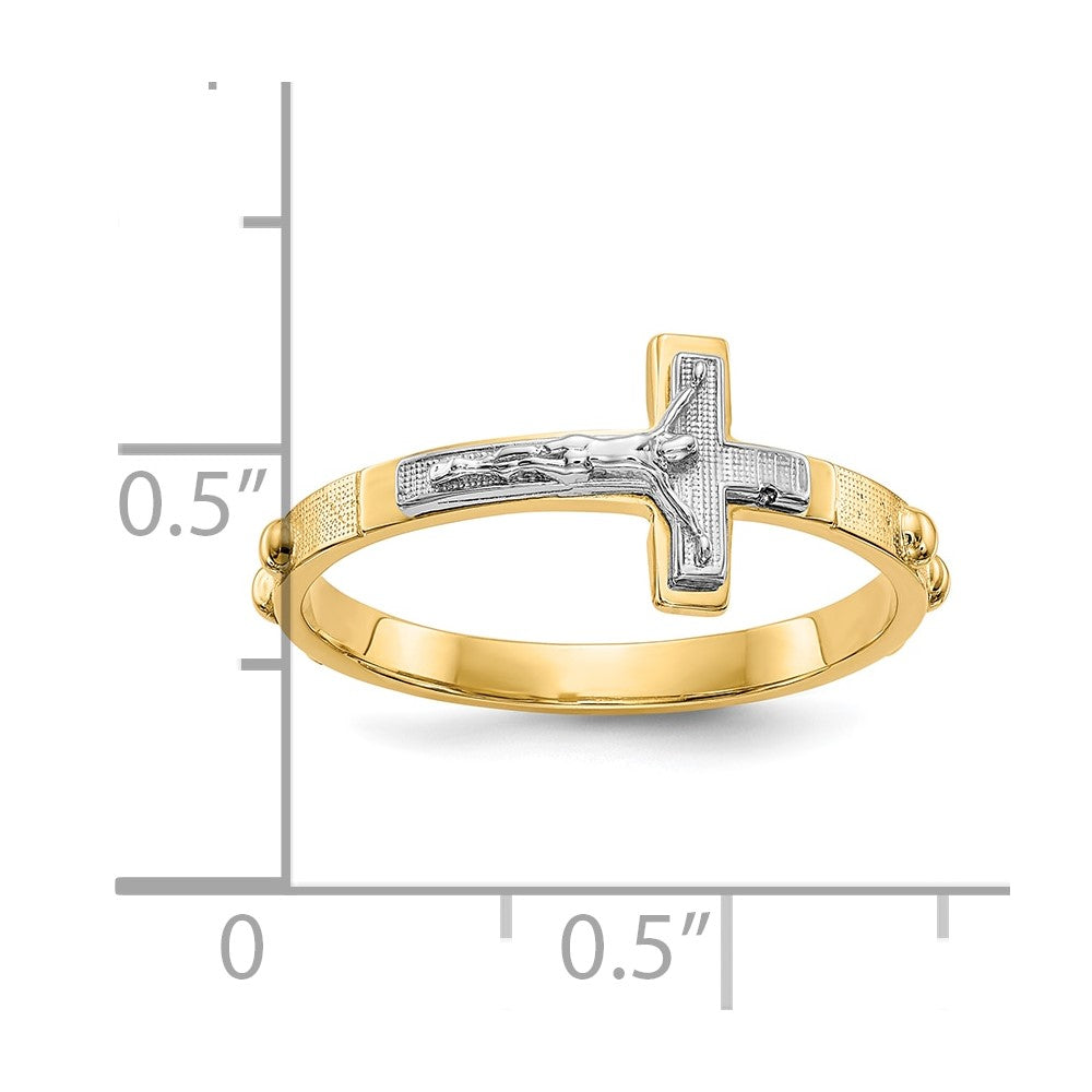 10K Two-tone Crucifix Rosary Ring