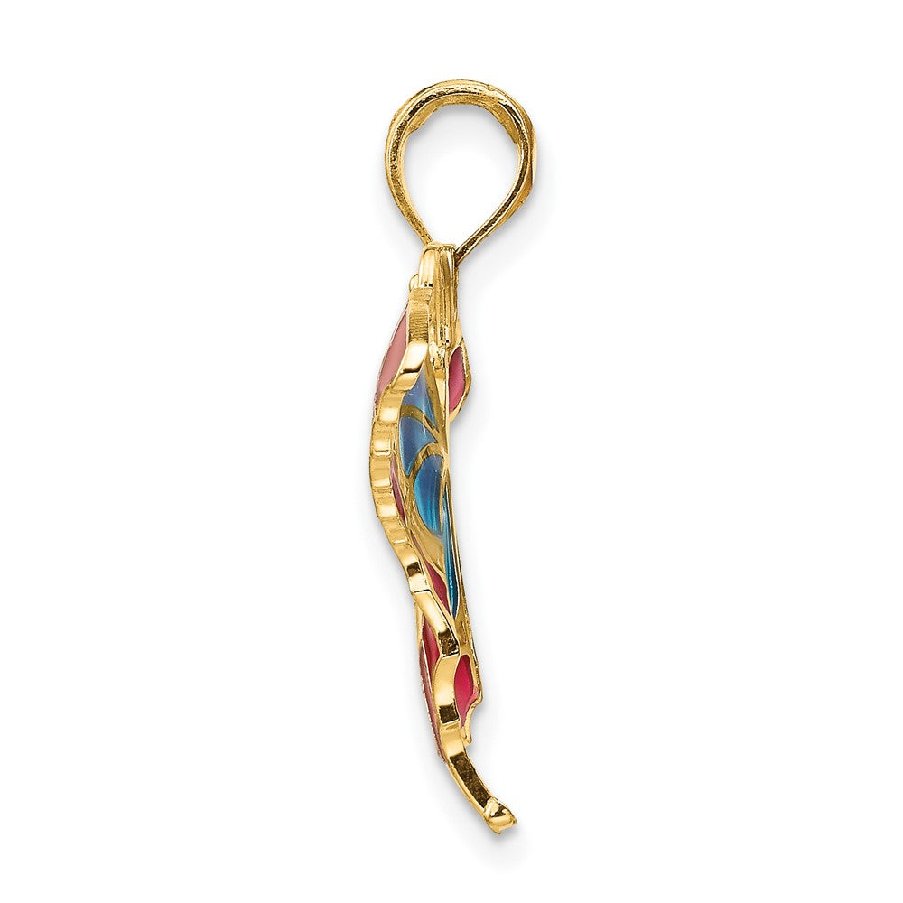 10K Blue & Red Enameled Butterfly Pendant