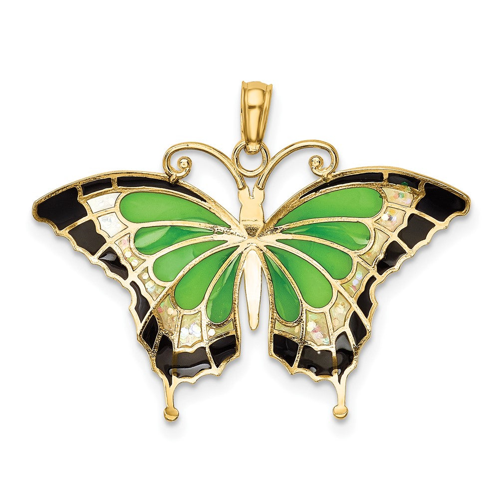 10K Green Enameled Butterly Pendant