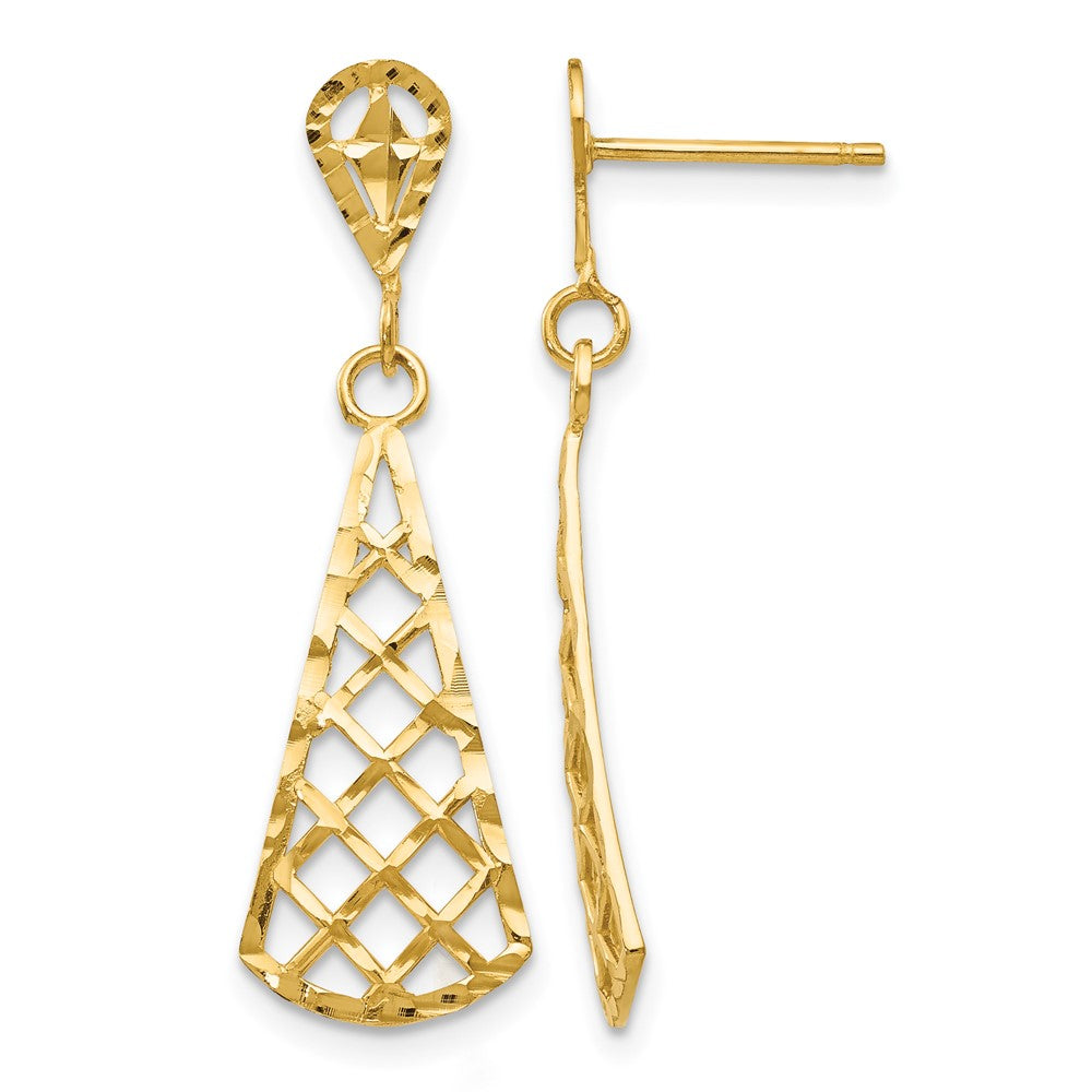 10K Diamond-cut Inverted Fan Dangle Post Earring