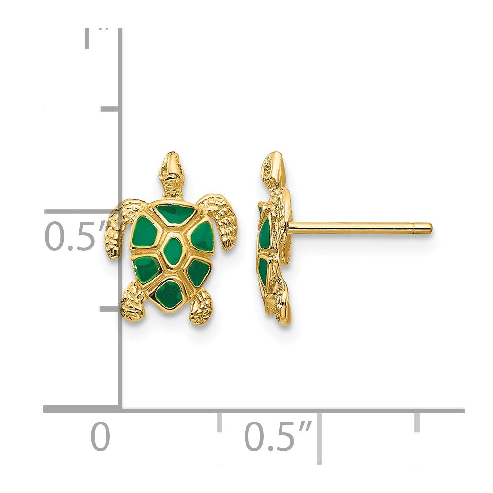 10K Green Enameled Sea Turtle Post Earrings