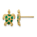 10K Green Enameled Sea Turtle Post Earrings