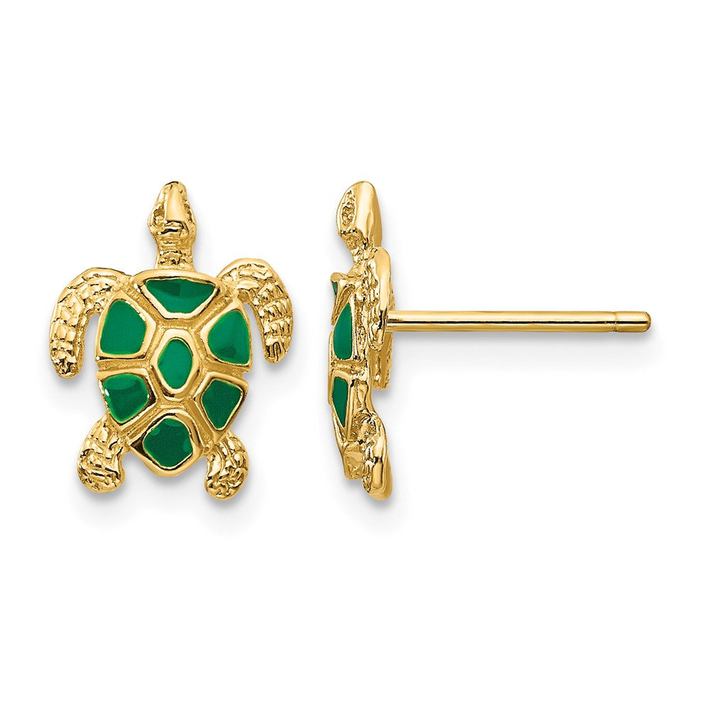 10K Green Enameled Sea Turtle Post Earrings