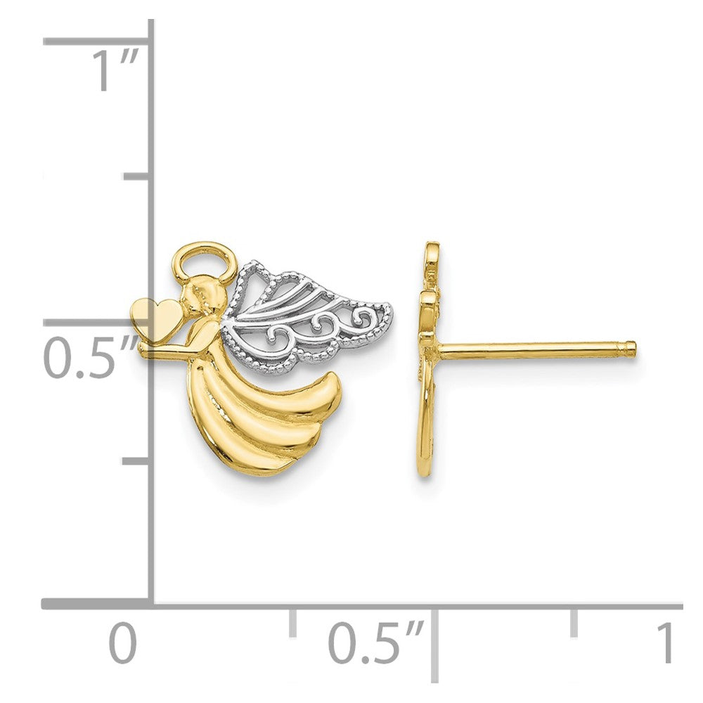 10K & Rhodium Angel with Heart Post Earrings