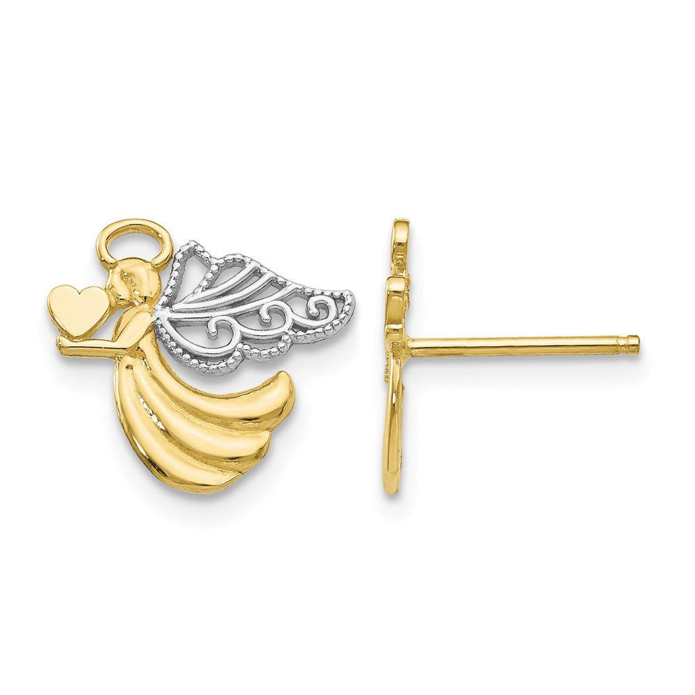 10K & Rhodium Angel with Heart Post Earrings