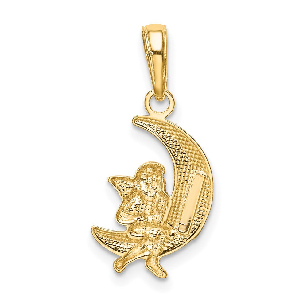 10k & Rhodium Polished Moon w/ Angel Pendant