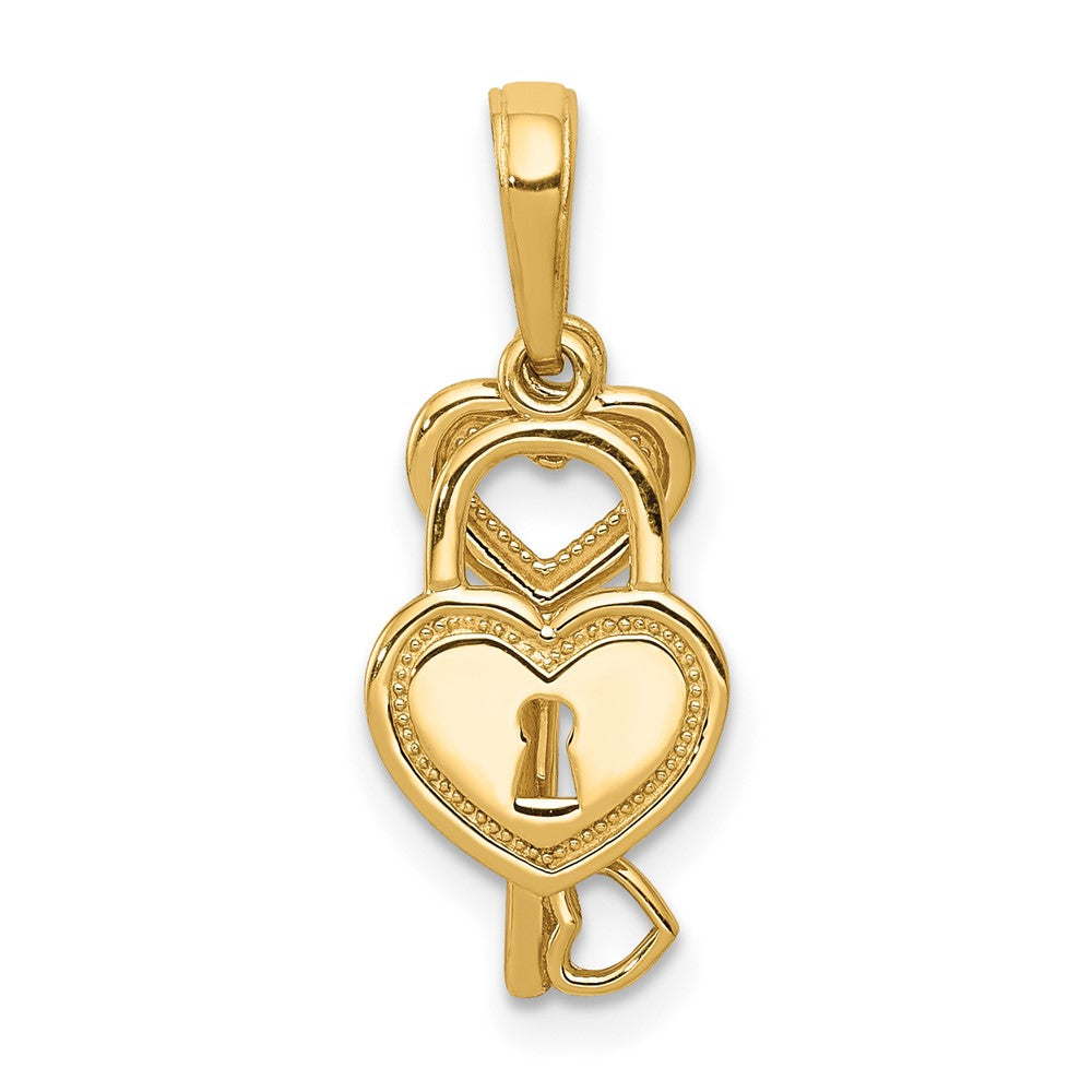10K Polished Heart Key and Heart Lock Charm