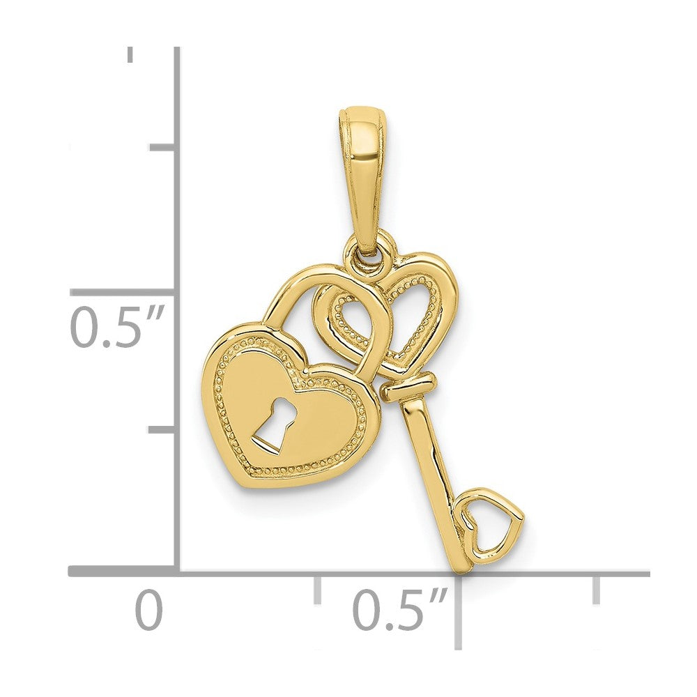 10K Polished Heart Key and Heart Lock Charm