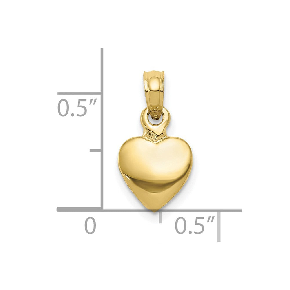 10K Polished Solid 3D Heart Pendant