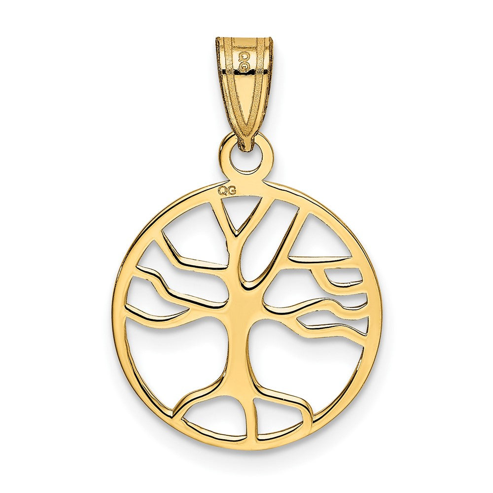 10K Gold Polished Small Tree of Life in Round Pendant