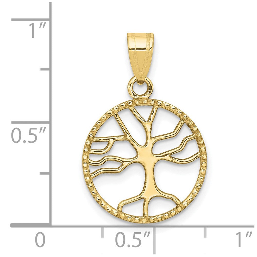 10K Gold Polished Small Tree of Life in Round Pendant