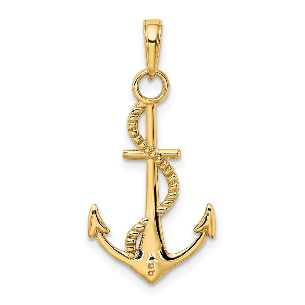 10K Gold Polished Anchor W/Rope Pendant