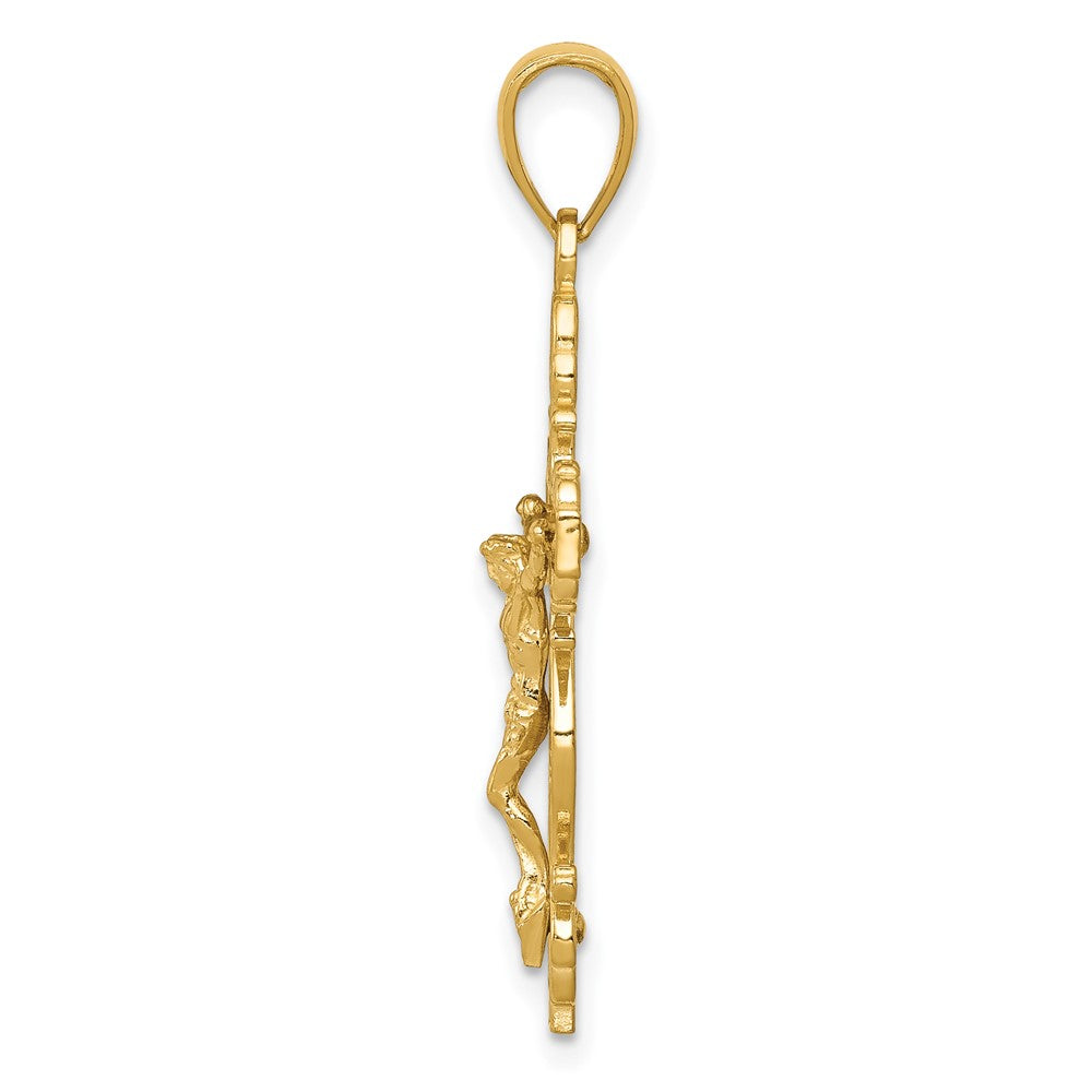 10K Gold Polished Crucifix w/lace Trim Pendant