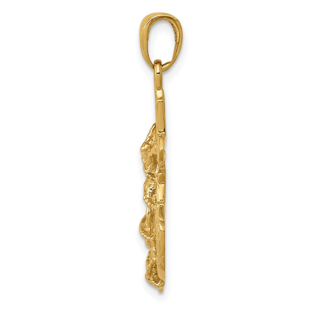10K Polished & Textured 2-D Mariners Crucifix Rope/Wheel Pendant