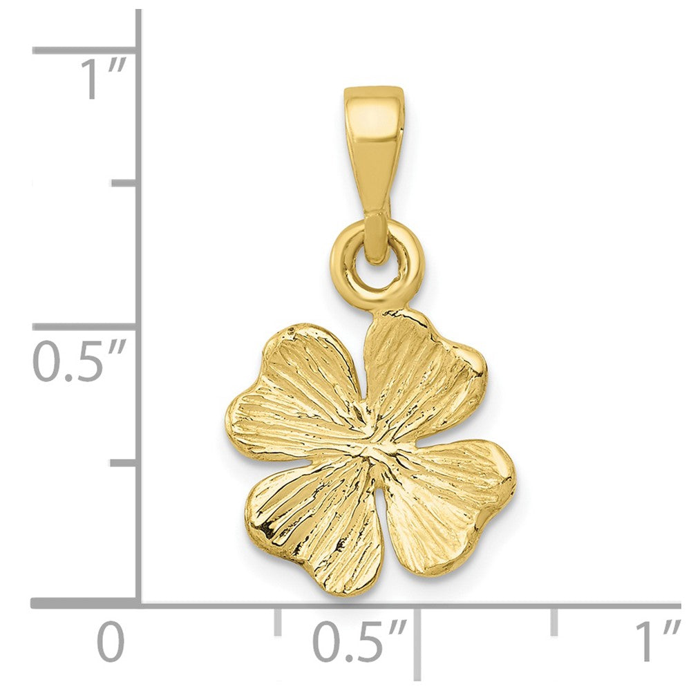 10k Gold Polished & Textured Four Leaf Clover Pendant