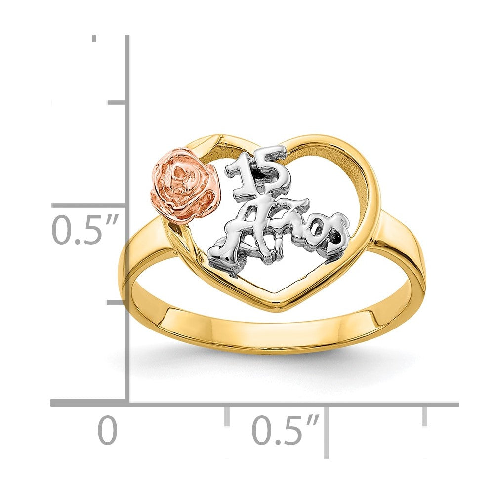 10K Two-tone & Rhodium 15 Anos Ring