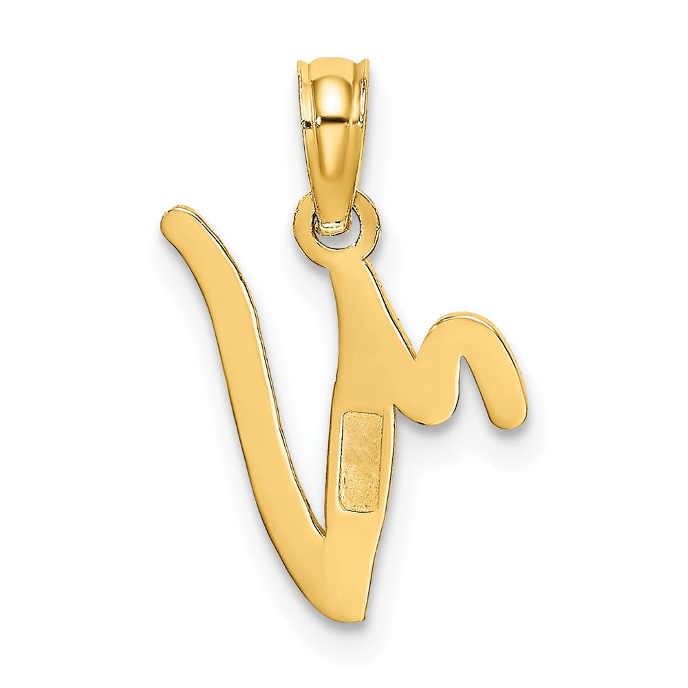 10K Polished V Script Initial Charm