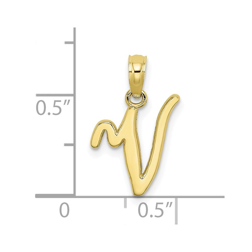 10K Polished V Script Initial Charm